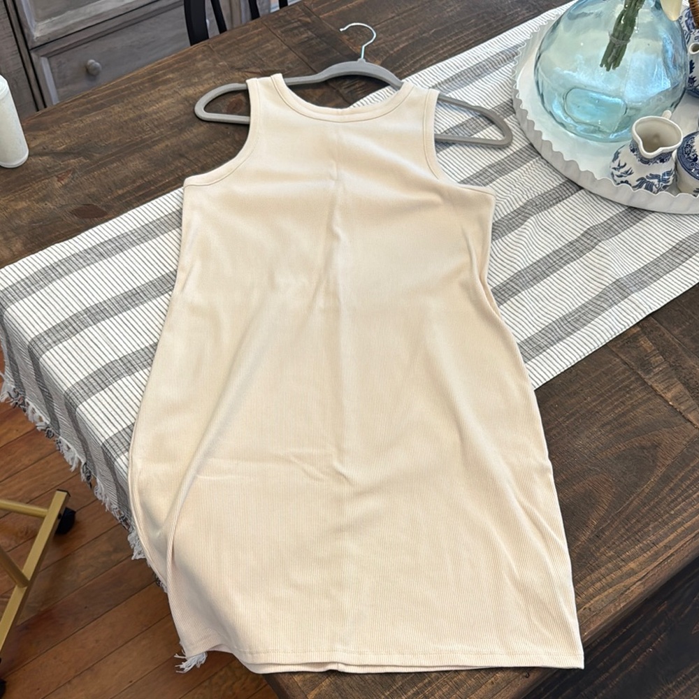 A New Day Ribbed Beige Dress